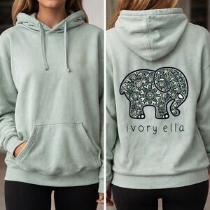 Ivory Ella Hoodie Sweatshirt Size Small Sage Green Elephant Logo